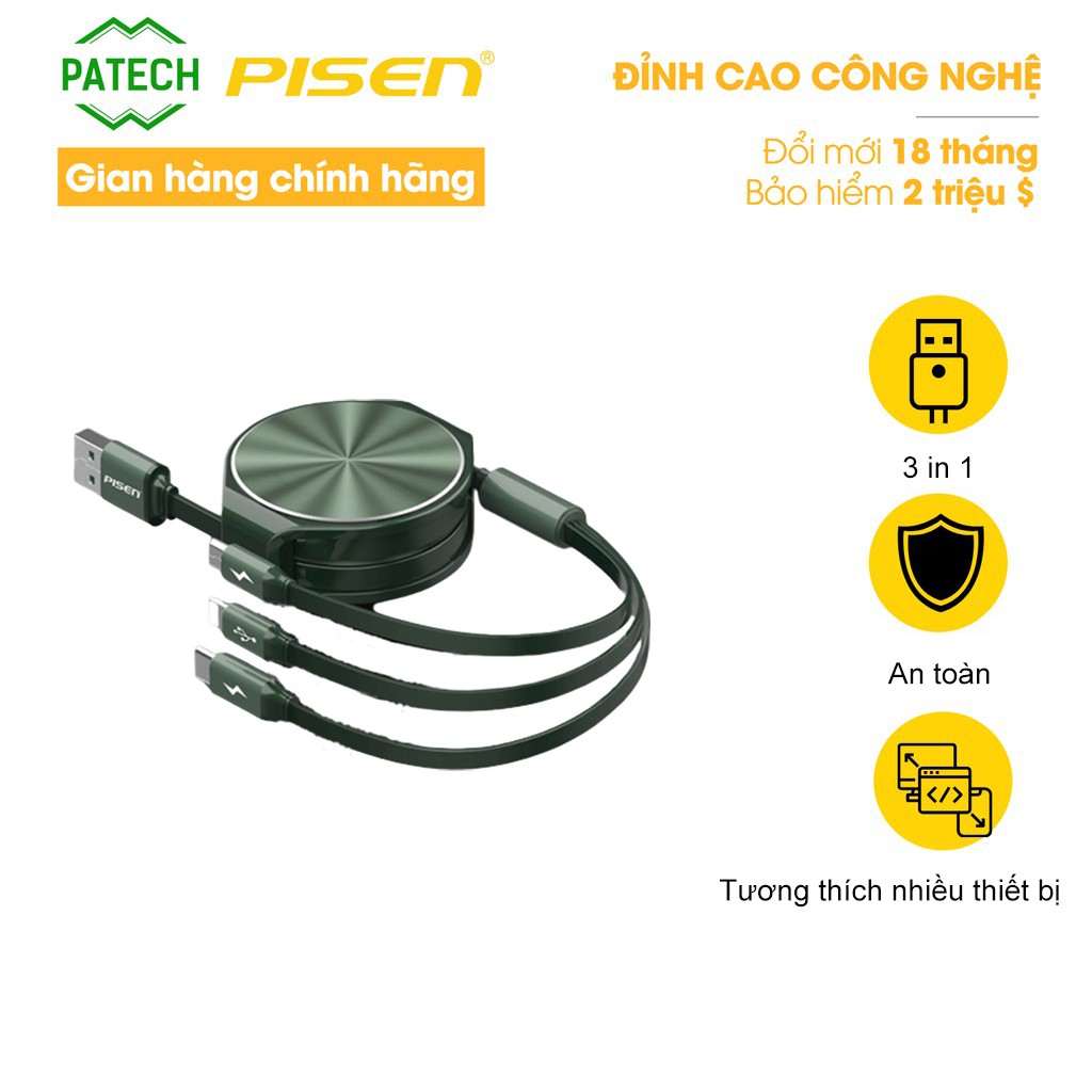 Cáp Pisen 3-in-1 (Lightning/Type-C/Micro) 1.2m CD III - Hàng Chính Hàng