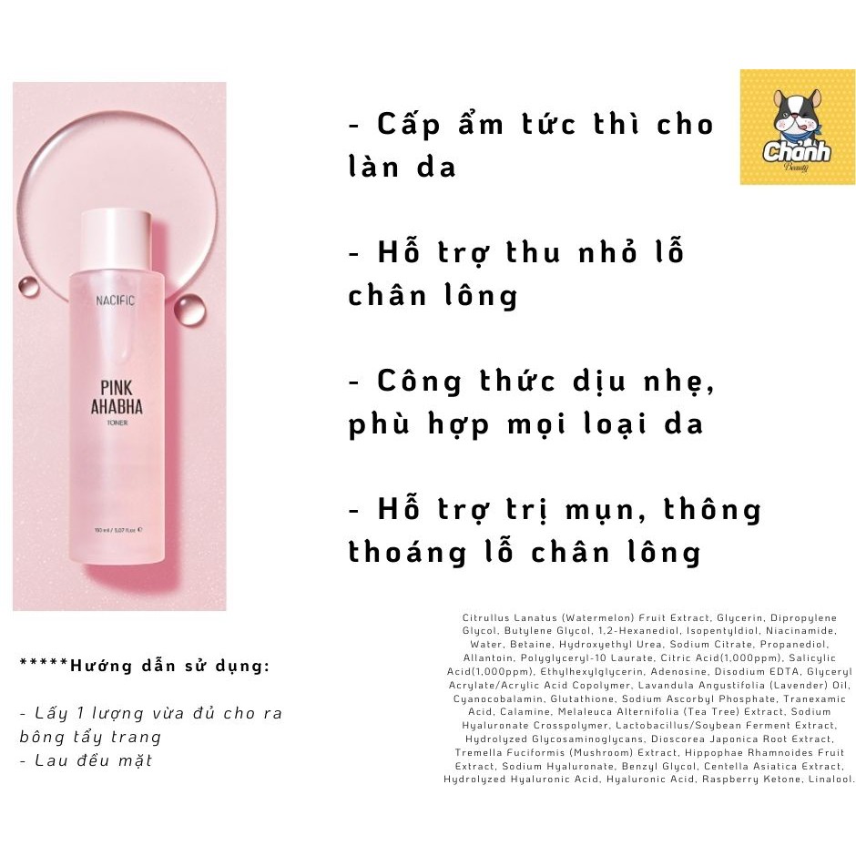 Nước hoa hồng loại bỏ tế bào chết Pink AHABHA Nacific 150 mL