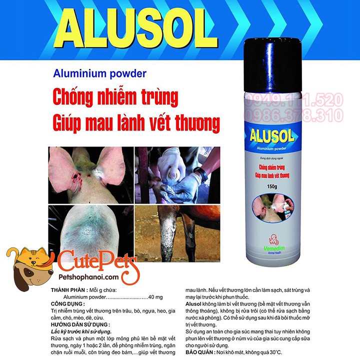 Xịt chống nhiễm trùng Alusol 150g giúp mau lành vết thương dành cho thú cưng - CutePets