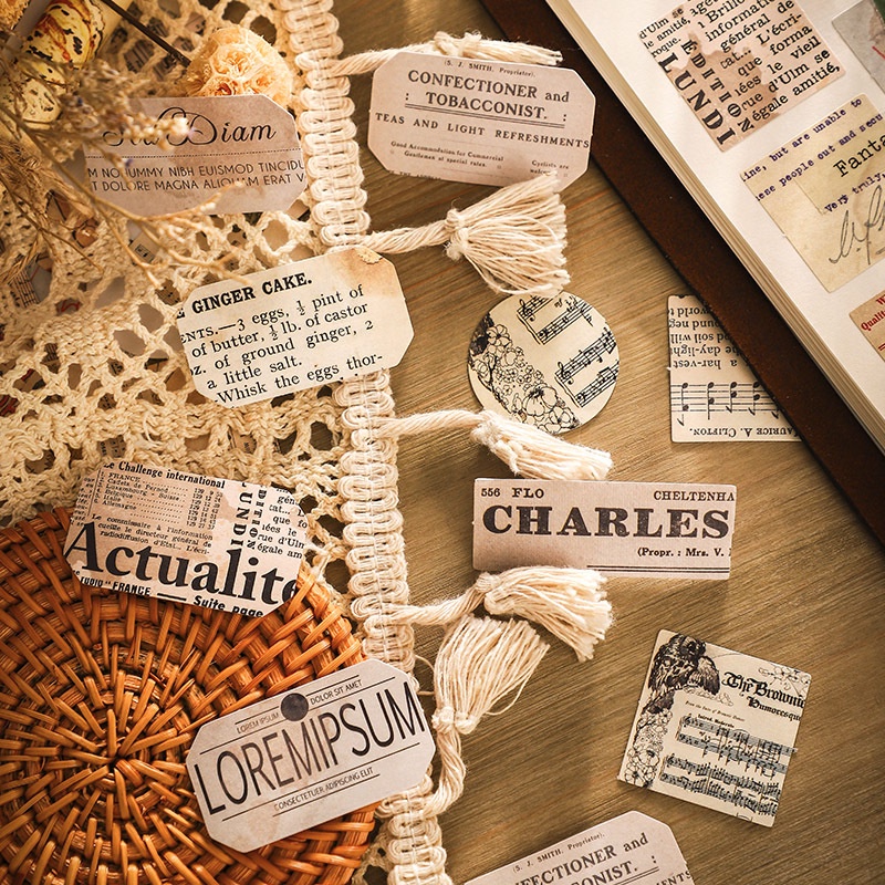 Set 80 tờ miếng dán độc đáo phong cách retro dùng trang trí