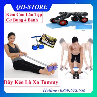 [⚡Flash Sale⚡] Dây Kéo Lưng Lò Xo, Dây Tập Thể Dục, Tập Cơ Bụng Kèm Con Lăn Tập Cơ Bụng 4 Bánh Siêu Tiện Dụng