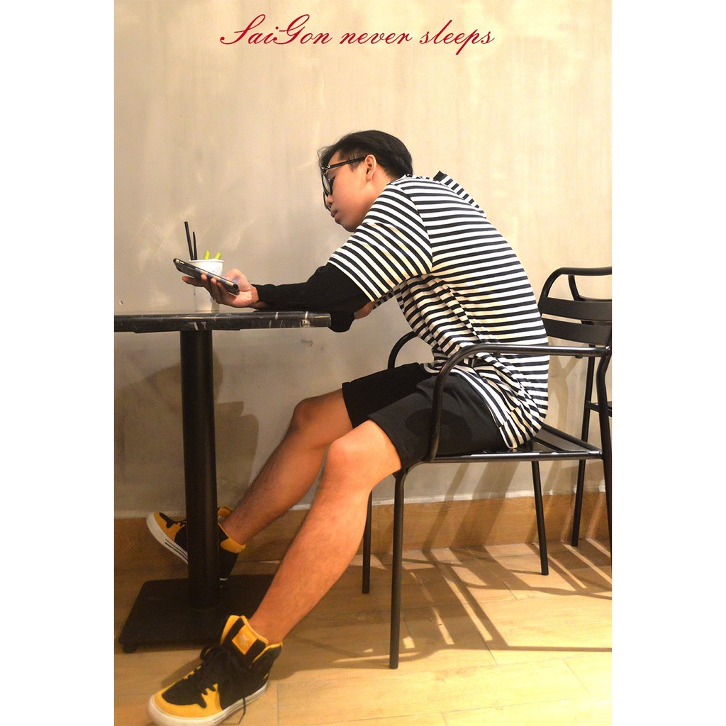 Áo thun Tay dài Sleeves Sọc ngang mix Black - Giá sỉ Unisex