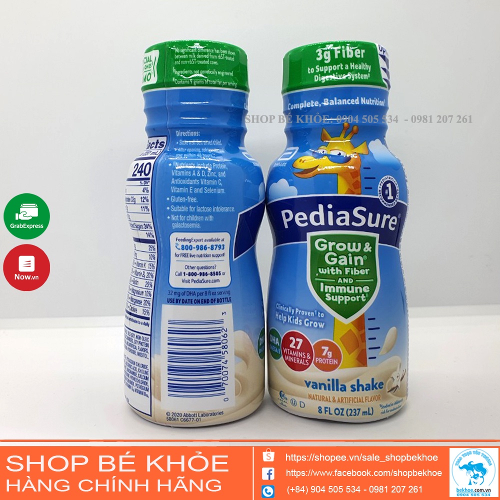 Sữa nước Pediasure Grow&amp;gain dành cho bé còi biếng ăn - 237ml: Mỹ (thùng 24 chai)