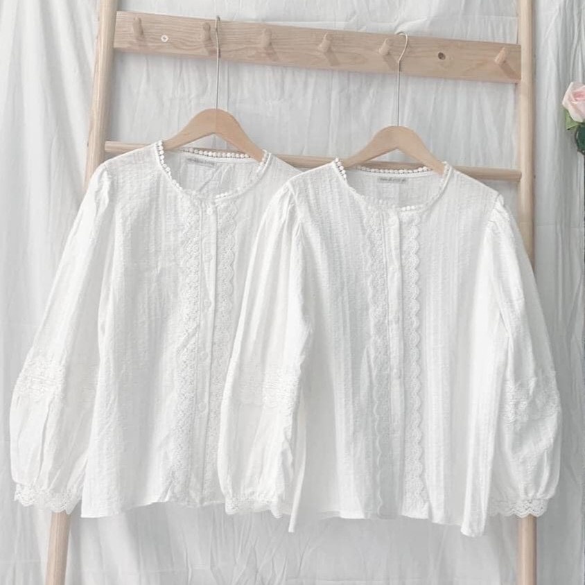 Áo babydoll phối ren trắng tinh khôi - Ảnh thật/cận chất