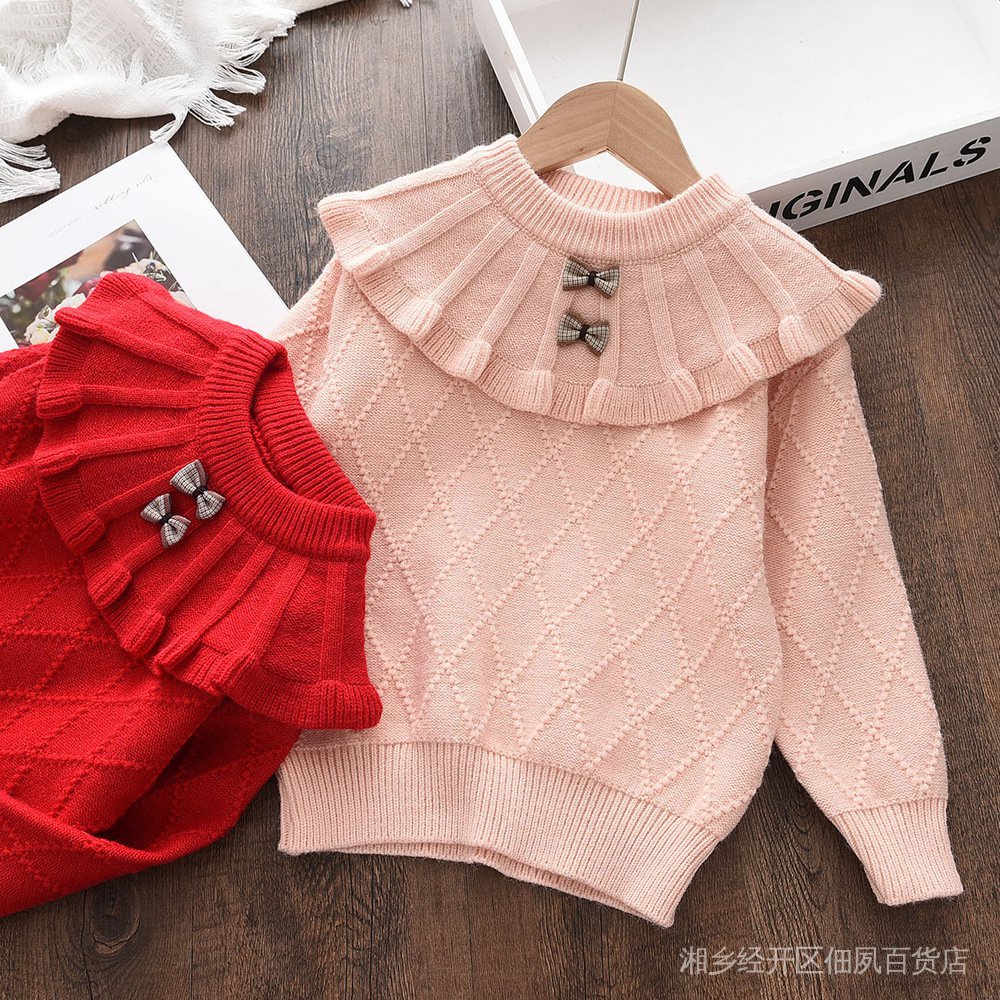 Áo Sweater Cổ Tròn Phối Ren Đính Đá Phong Cách Công Chúa Phương Tây Thời Trang Thu Đông Cho Bé Gái