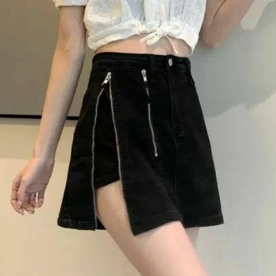 6:30PM Order Mã 011 Chân váy jeans đen ngắn ulzzang hot trend summer big size lưng cao phối khóa kéo cực chất