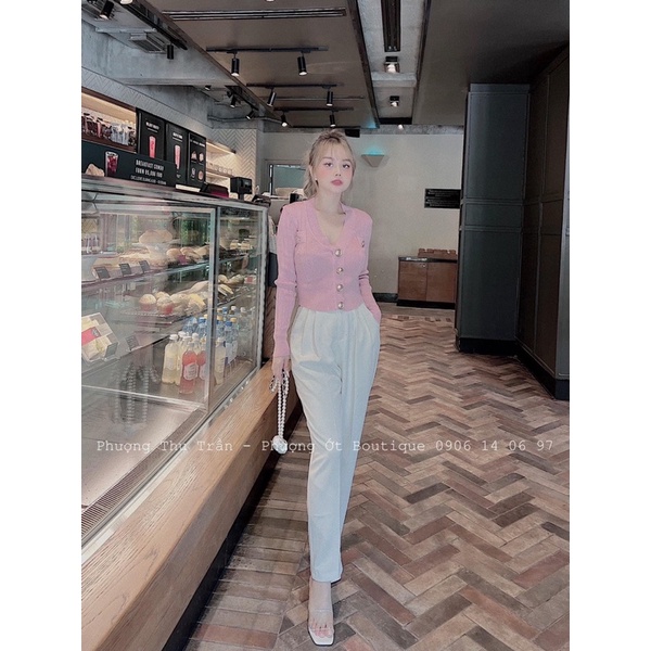 Áo len cardigan cổ V bo gấu phối cúc đồng 4 màu huyen hip