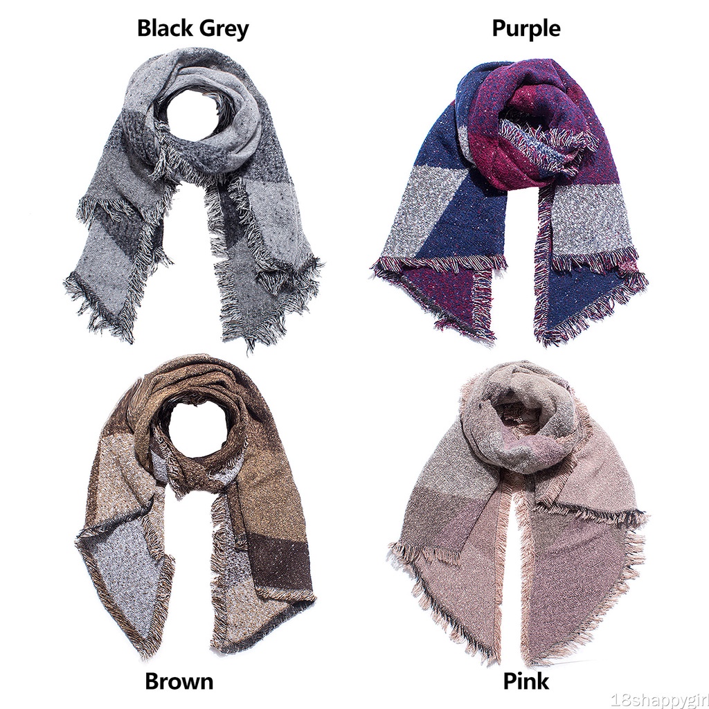 Khăn choàng cổ sợi polyester dày dặn màu sắc tương phản thời trang mùa đông cho nữ | BigBuy360 - bigbuy360.vn