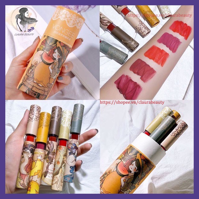 [Chính Hãng] Vongee, Set Son 5 Cây, Son Lì, Bền Màu, Lâu Trôi, Đẹp Như Son Blackrough, Claura Beauty