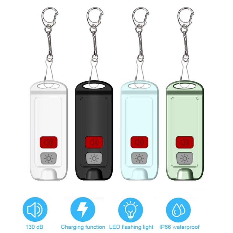 Móc Khóa Đèn Pin 130Db Tự Vệ, Có Thể Sạc Lại Bằng Cổng USB Với Đèn Led Cho Nữ
