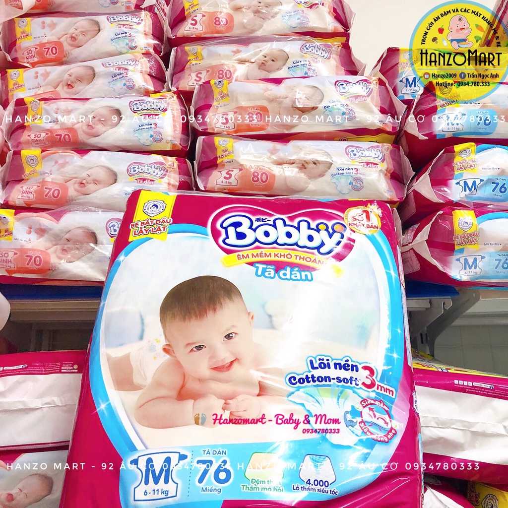 Tã Bỉm Bobby quần size NB108+9, Xs38+4, S54+6, M60+8, L52, Xl48
