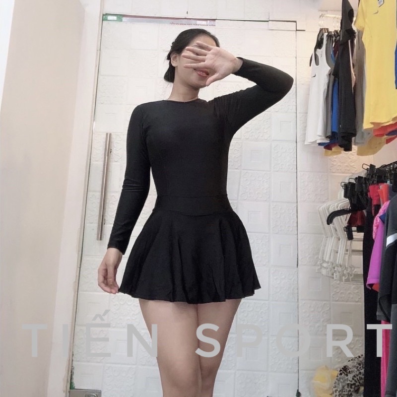 Bộ Đồ Bơi Dài Tay Chống Nắng Kín Đáo Liền Váy Có Quần Đùi Bên Trong