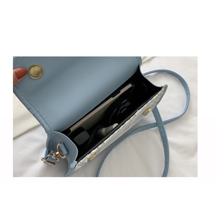 Túi Xách Nữ Vuông Họa Tiết Kẻ Sọc Xu Hướng Thời Trang 2021-Đen/Xanh Dương-Có Quà Tặng