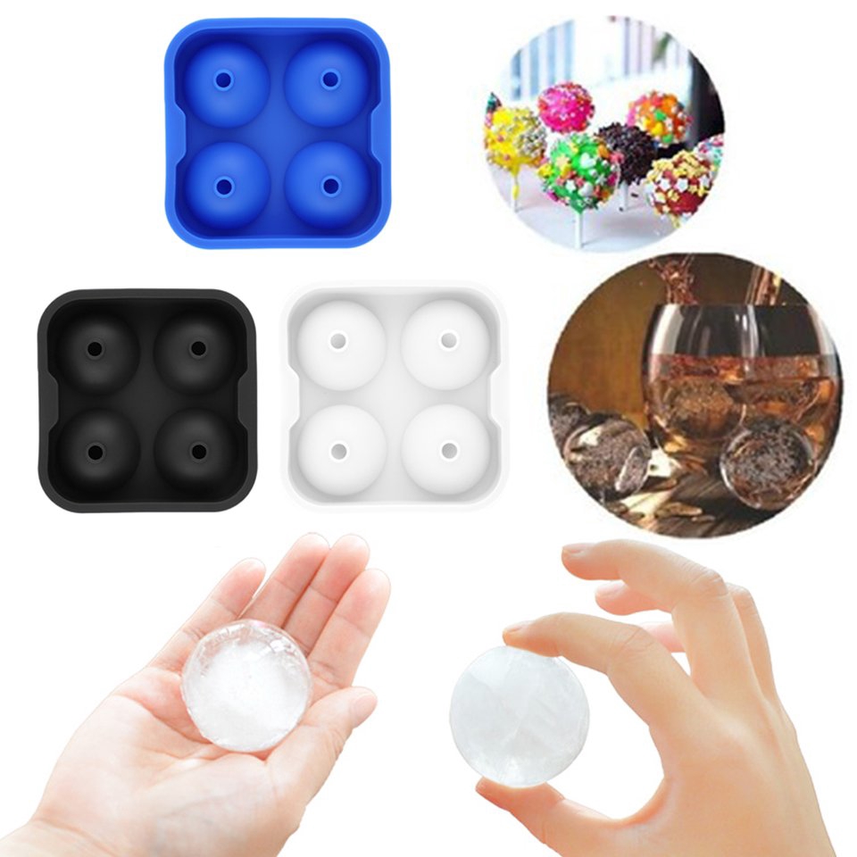 Khay silicon tạo hình 4 viên nước đá tròn trang trí cho rượu vang cocktail