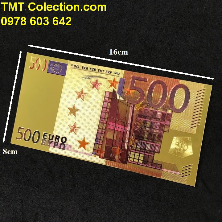 Tiền 500 EURO mạ vàng; Tờ tiền màu vàng ánh kim sáng bóng; Dài 16cm, rộng 8cm- SP000146