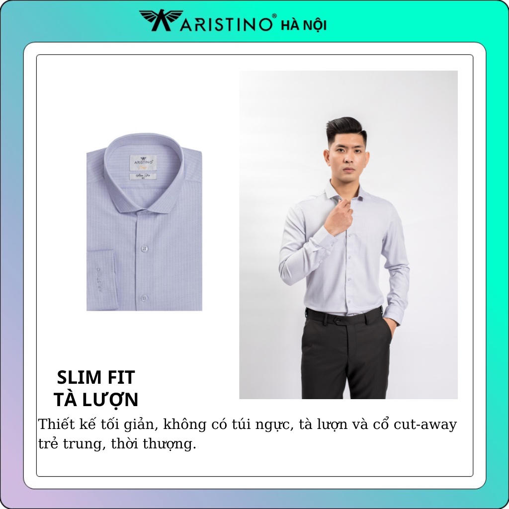Áo sơ mi dài tay Aristino màu xám sợi tre from ôm tà lượn không túi ALS59008