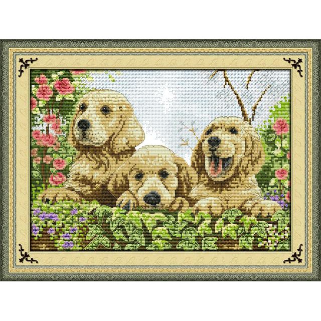Tranh Thêu Chữ Thập Ba Chú Chó RY1228  KT:50X57CM