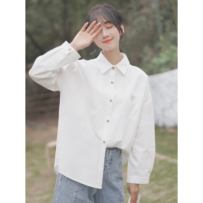 Áo Sơ Mi Nữ Tay Dài Dáng Rộng In Họa Tiết Trẻ Trung Phong Cách Hàn Quốc