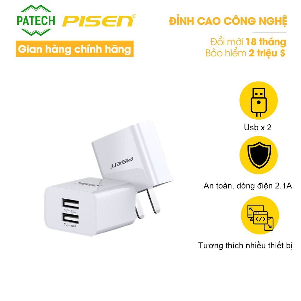 Sạc PISEN DUAL USB Charger 2.1A - (RY-U02) - Hàng chính hãng