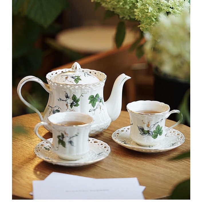 Set trà chiều vintage phong cách Châu Âu hoạ tiết lá nho xanh
