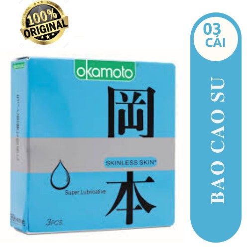 [SỐC][CHÍNH HÃNG 100%]Bao cao su Okamoto Skinless Skin Super Lubricated (3 Bao), Nhật Bản, BCS Siêu mỏng, Nhiều gel