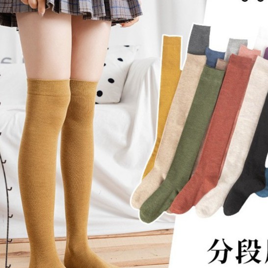 Tất Cao Cổ Unisex Qua Gối - Tất Cổ Cao Trơn Kiểu Dáng Hàn Quốc Freesize