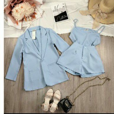 [ KÈM VIDEO] Set áo vest phối quần short ống rộng kèm 2 dây siêu xịn- vải tuyết mưa dày dặn