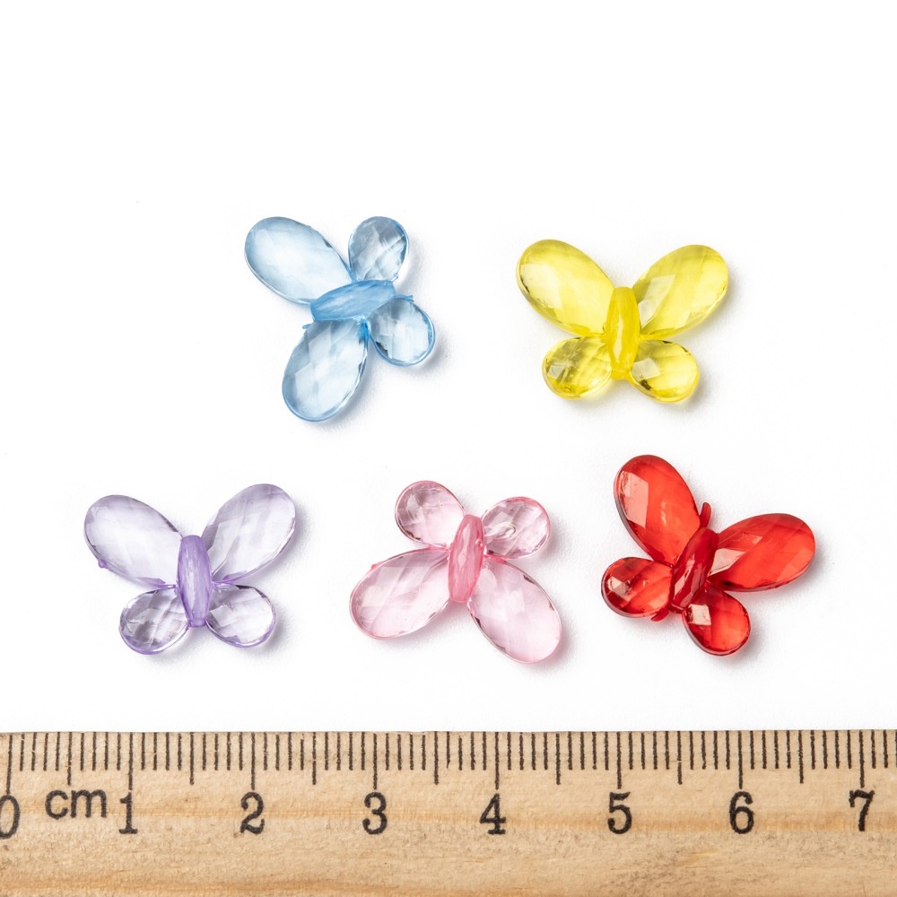 Set 100 hạt nhựa acrylic trong suốt hình bướm nhiều màu 17x13 x 5mm lỗ xỏ 2mm