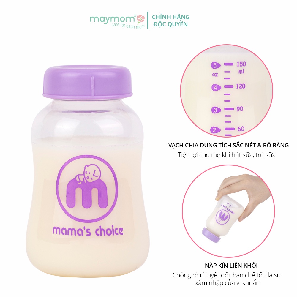 Bình Trữ Sữa Cổ Hẹp Tương Thích Máy Hút Sữa Medela, Unimom, Ameda – Bình Đựng Sữa Mama's Choice Dung Tích 150ml - 240ml