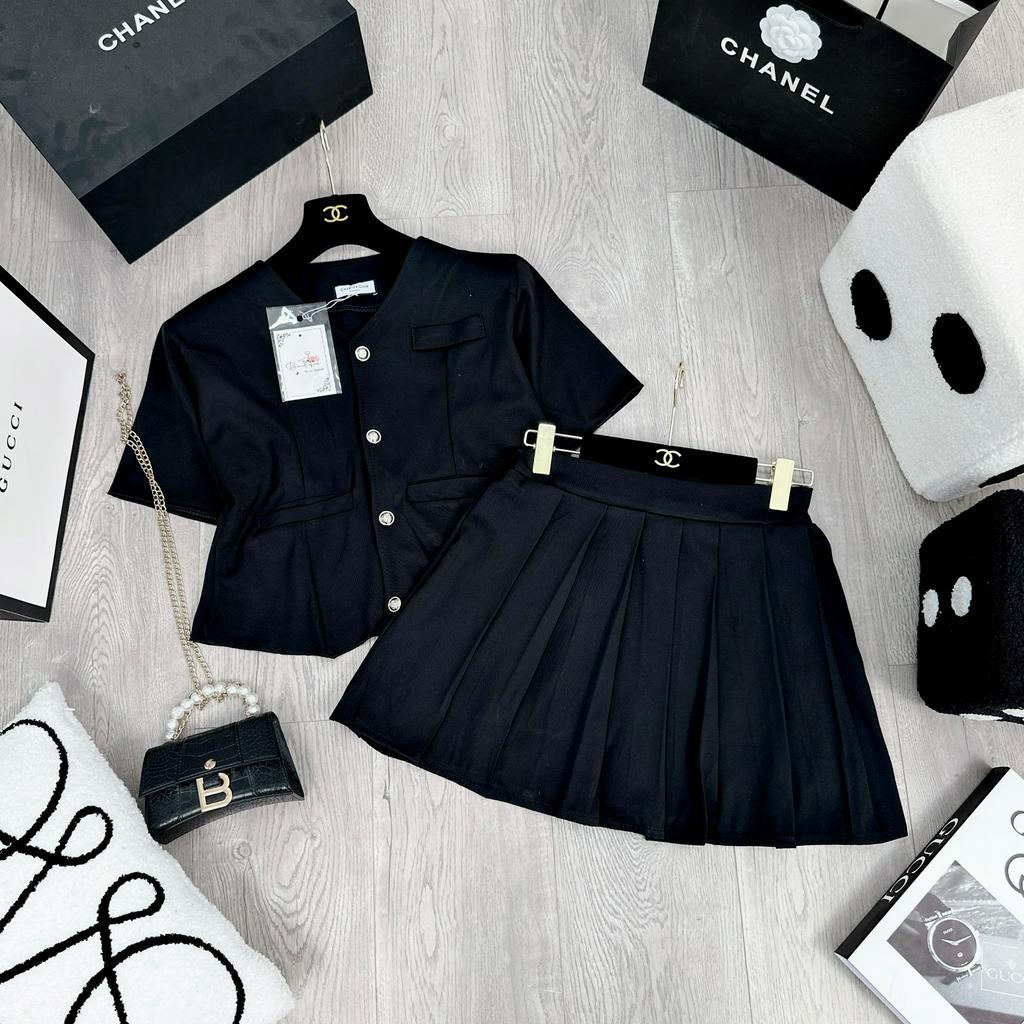 Set Áo Vest Croptop Kèm Chân Váy Xếp Ly sang chảnh Freesize Lim Fashion