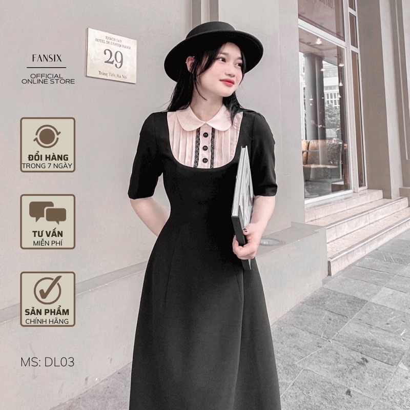 Đầm nữ thiết kế cổ sơ mi phối viền ren FANSIX - DL03 vải mango dày dặn, ít nhăn