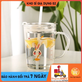Cốc thủy tinh chia vạch có nắp và ống hút
