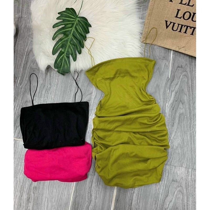 Đầm ôm body 2 dây bún kiểu nhún sườn 2 bên xinh xinh chất thun borip mềm mịn tôn dáng