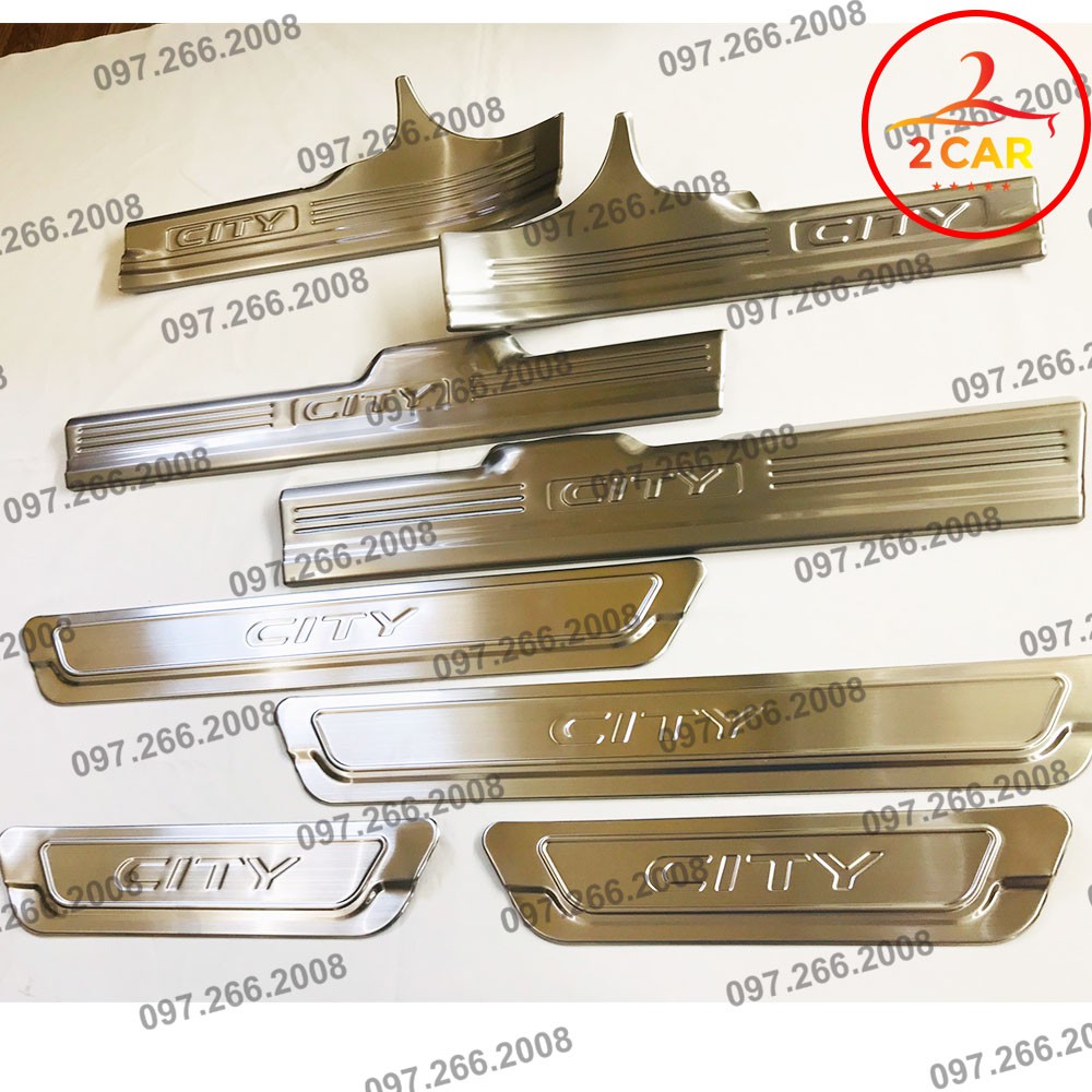 Ốp bậc cửa, nẹp bước chân trong, ngoài xe Honda City 2015 - 2021, 2022, 2023,2024 chất liệu inox
