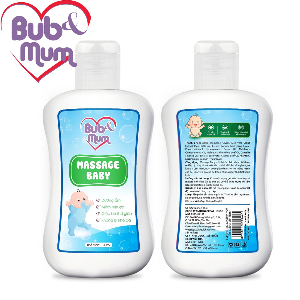 [Mã BMLTA50 giảm đến 50K đơn 99K] Dầu Massage cho bé chiết xuất tinh dầu thiên nhiên 100ml BuB&MuM