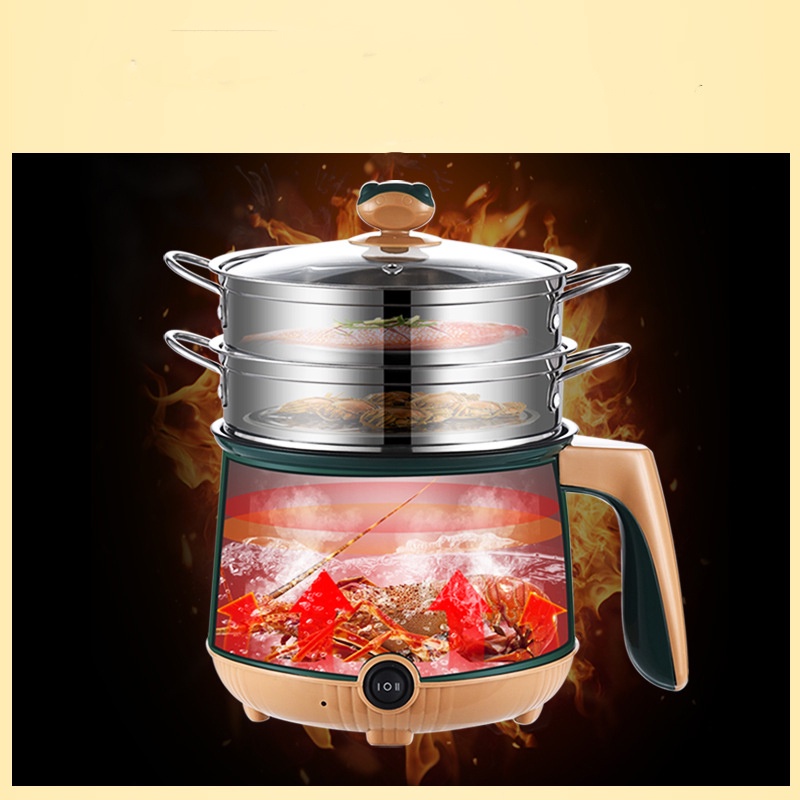 Nồi lẩu điện Mini chống dính LISHIDAI 18cm kèm giá hấp Inox, Ca nấu mì đa năng dung tích 1.8L - BẢO HÀNH 12 THÁNG