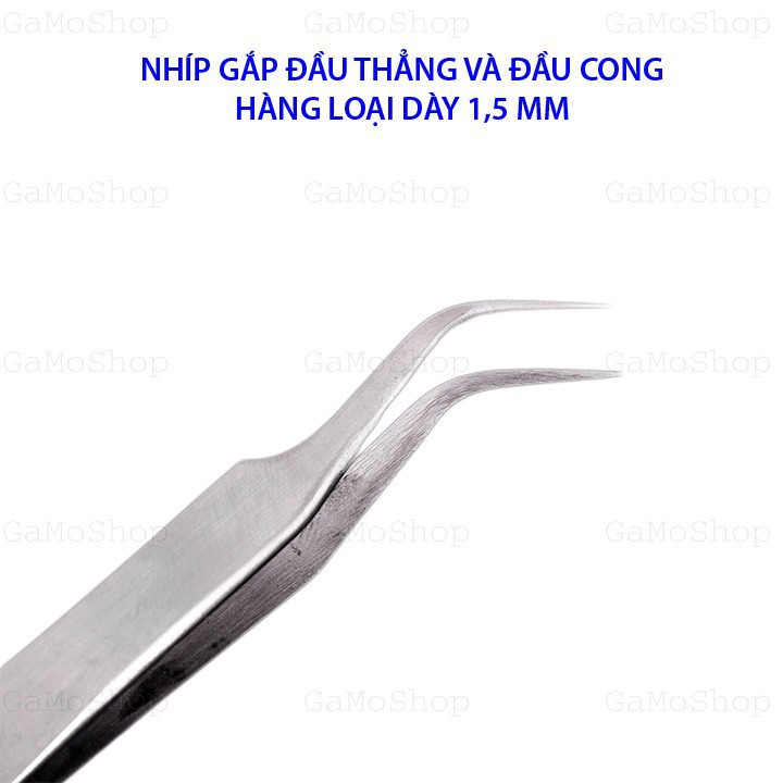 Bộ 2 Nhíp gắp đầu thẳng và đầu cong TWEEZERS loại dày 1,5MM