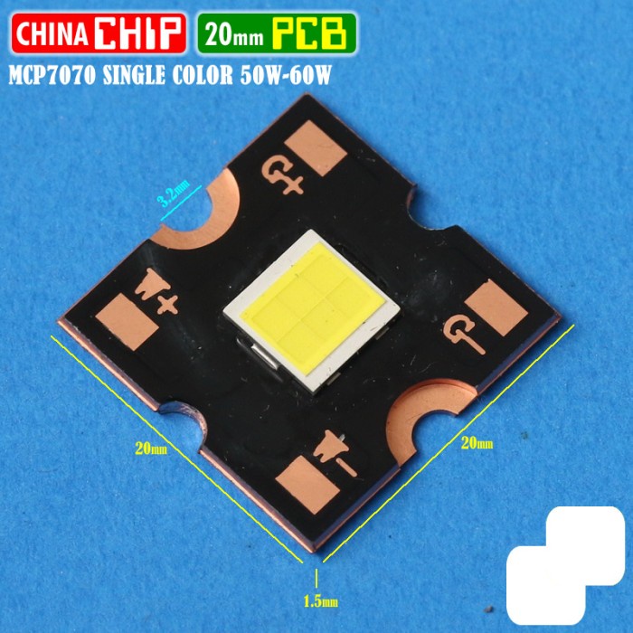 Đèn pha LED ánh sáng trắng Mcp 7070 20mm 50W GT 9V