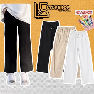  Quần ống suông Lylyshop Unisex kiểu quần ống rộng cạp chun có dây rút điều chỉnh eo chất vải dày dặn không nhăn 