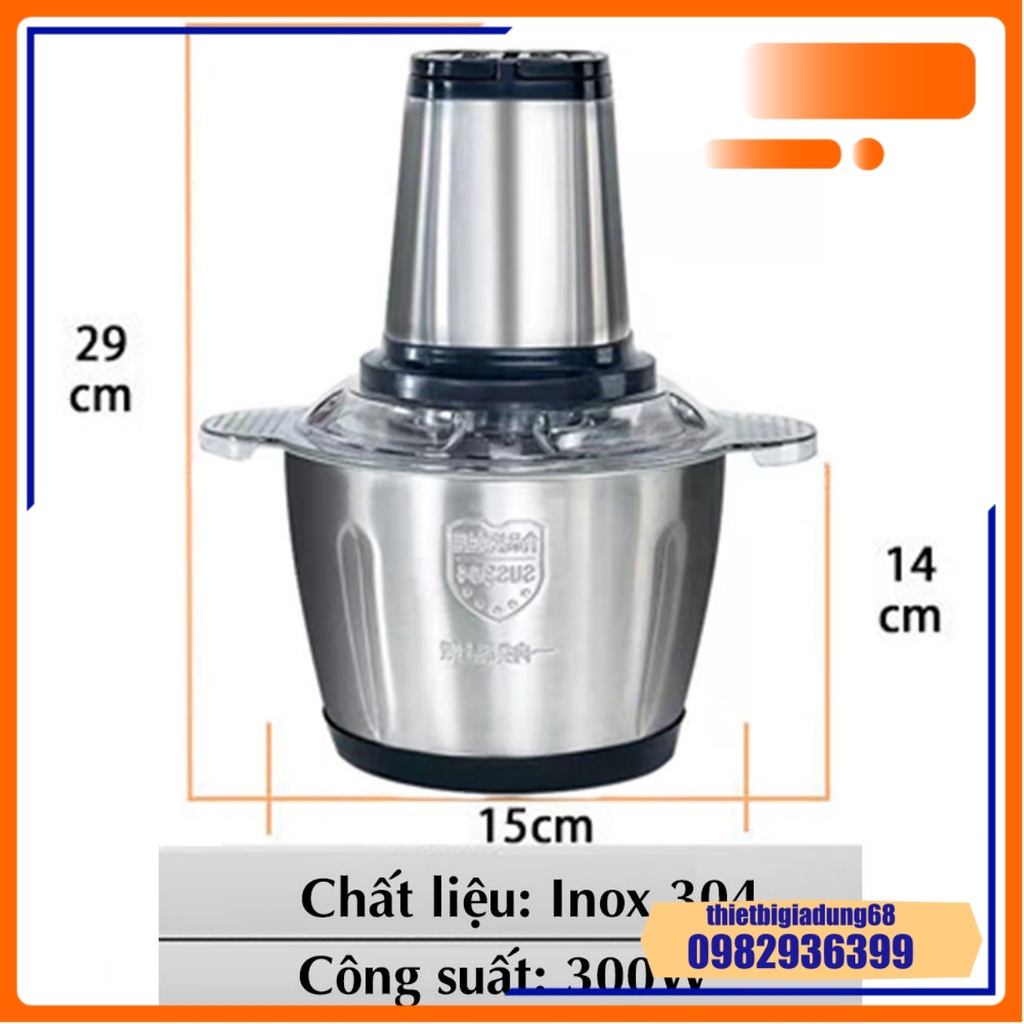 Máy Xay Thịt Đa Năng Cối Xay Inox 304 Dung Tích 2 Lít, 4 Lưỡi Xay Sắc Bén Công Suất Lớn 250W, - Xay Sinh Tố Thịt Cá Rau