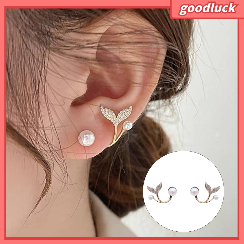 Goodluck| 1 Đôi Bông Tai Hình Đuôi Cá Đính Ngọc Trai Giả Thời Trang Dành Cho Nữ