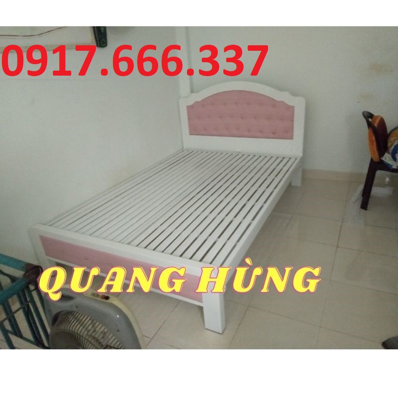 Giường sắt hộp vuông cao cấp có  nệm bọc 2 đầu màu hồng  - giao lắp miễn phí trong ngày