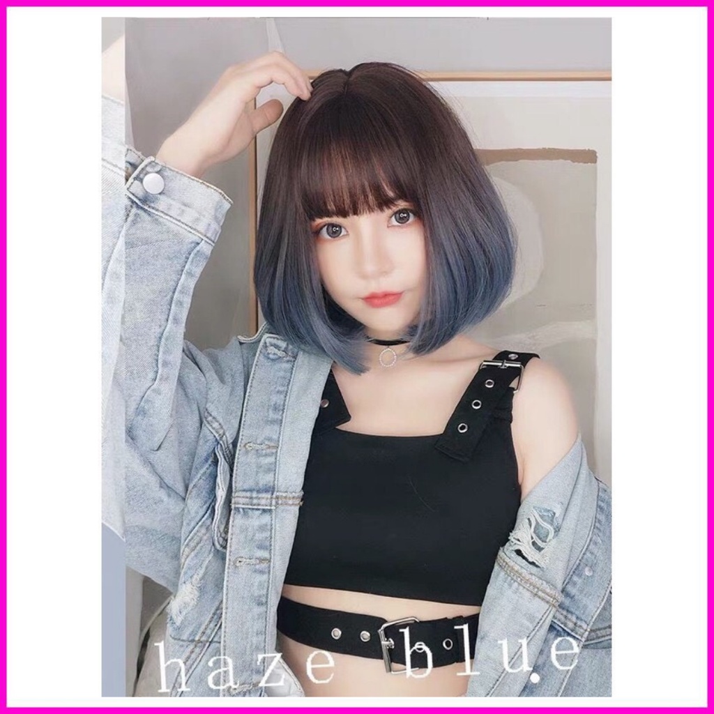 Tóc giả nữ nguyên đầu vic omber xanh tăng lưới 8078