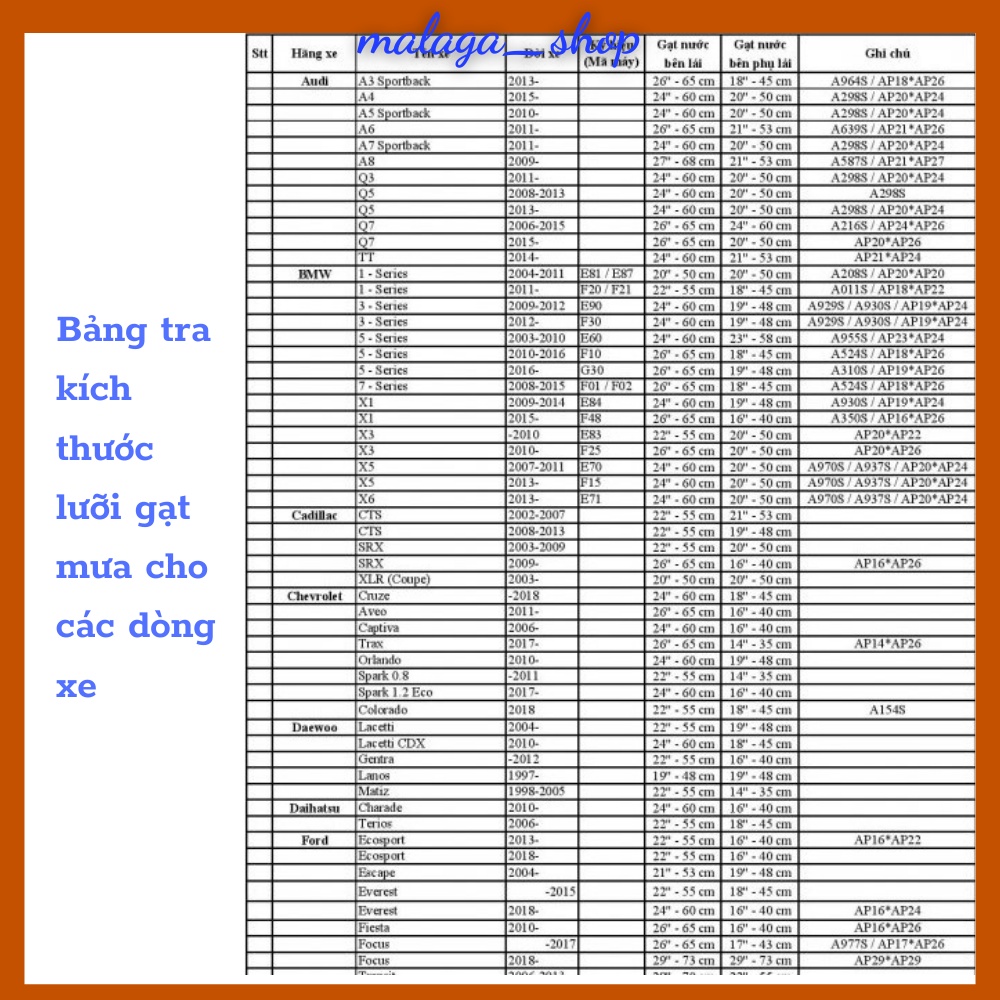 Lưỡi gạt mưa ô tô, đủ kích thước, phù hợp với nhiều dòng xe hơi LGM