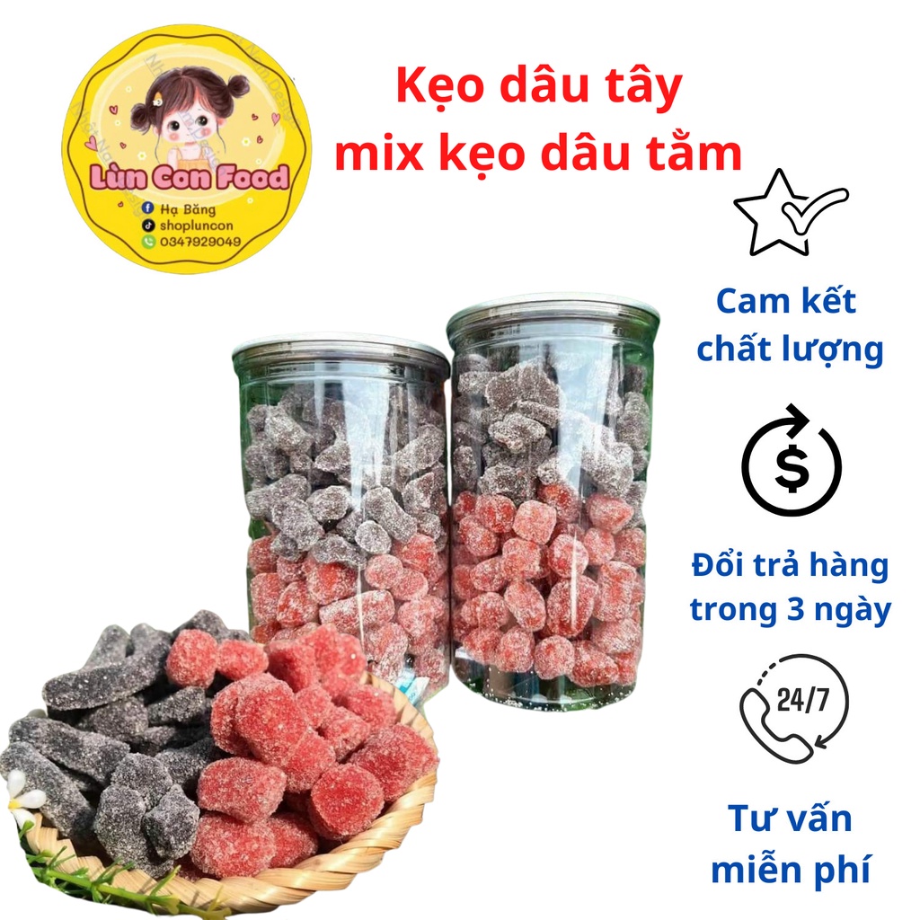 KẸO DÂU TÂY _ KẸO DÂU TẰM ĐẶC SẢN ĐÀ LẠT HŨ 500GR - Lùn Con Food
