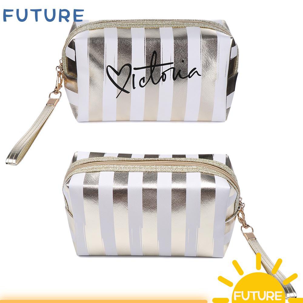 FUTURE Toiletry Case Cosmetic Bags Stripe Coin Purse Travel Makeup Case Portable Waterproof PVC Pouch Multi-function Storage Bag Cellphone Pouch/Multicolor