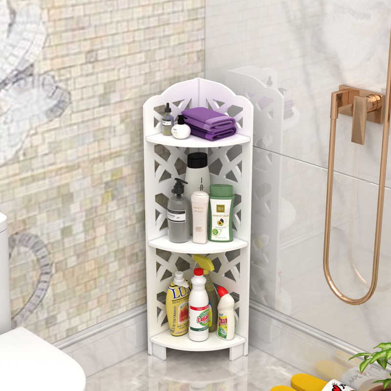 Giá nhà vệ sinh từ sàn đến trần hình tam giác gắn trên ba chân bàn trang điểm để đồ trong phòng tắm | BigBuy360 - bigbuy360.vn