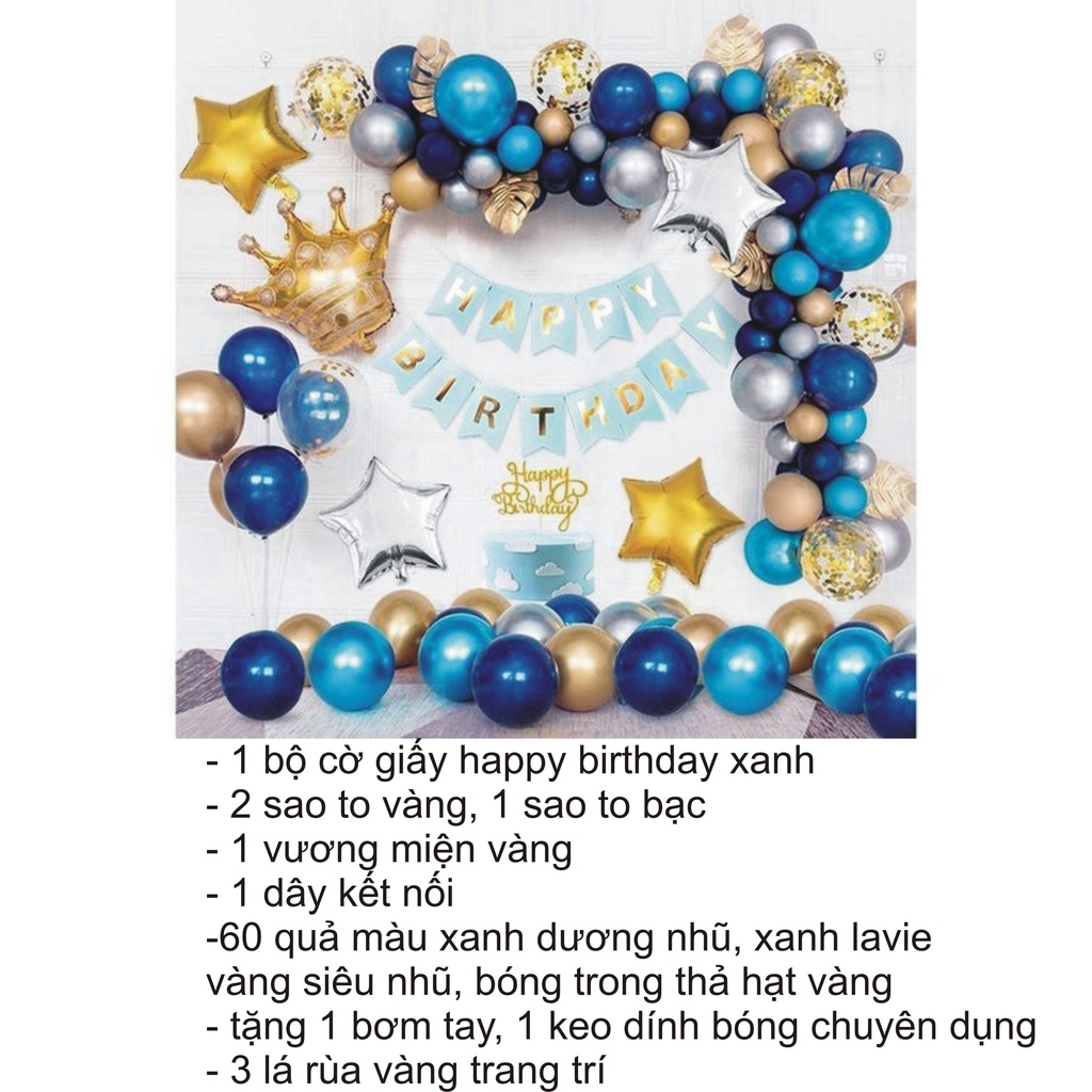 Set Bóng Bay Trang Trí Sinh Nhật Cho Bé Trai MM01 Màu Xanh