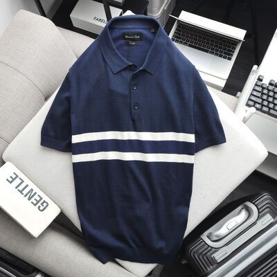 Áo Thun Polo Nam Len Ngắn Tay M.Dutti Kẻ Ngang Kiểu Dáng Slimfit