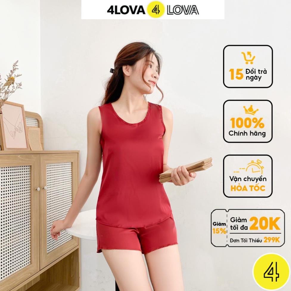 Bộ đồ ngủ nữ sát nách 4LOVA mặc nhà vải lụa satin mềm mịn cao cấp !
